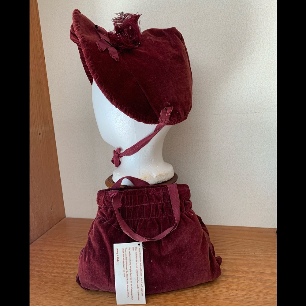 Vintage 1938 Velvet Bonnet Muff Gone With Wind